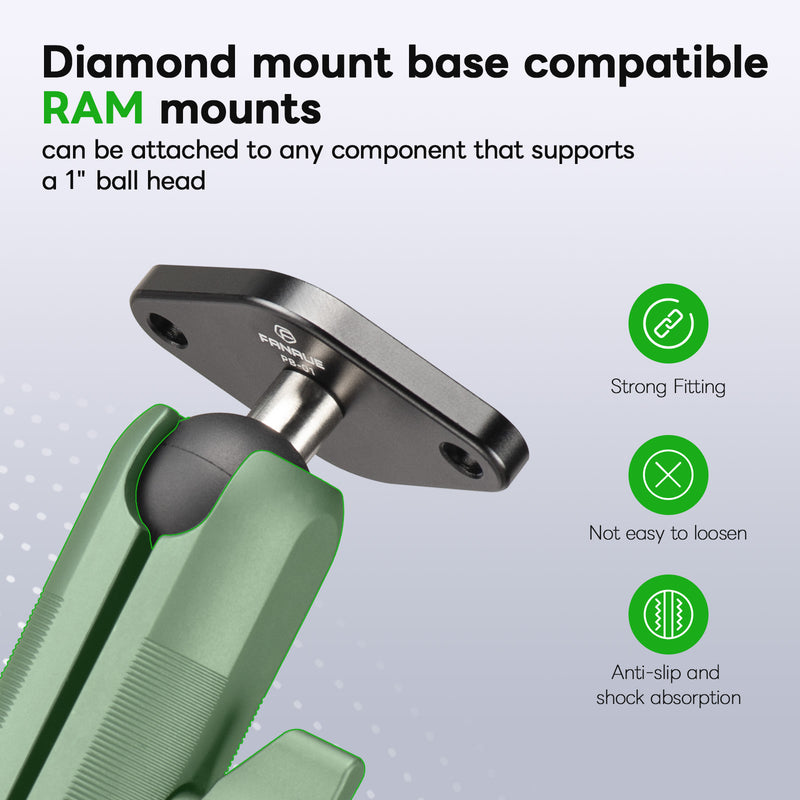 Load image into Gallery viewer, FANAUE Diamond Mount Base Compatible RAM Mount B Size 1" Ball Double Socket Arm, Center Distance Between Two Mounting Holes is 1.912'', Meets Industry Standard AMPS Hole Pattern,Made of Aluminum Alloy