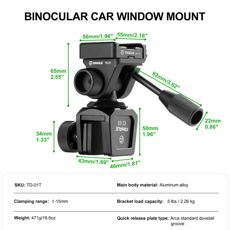 Load image into Gallery viewer, FANAUE Car Window Mount for Spotting Scope Binoculars, Vehicle Car Window Mount for Tripod Head Adapter Hunting Scouting