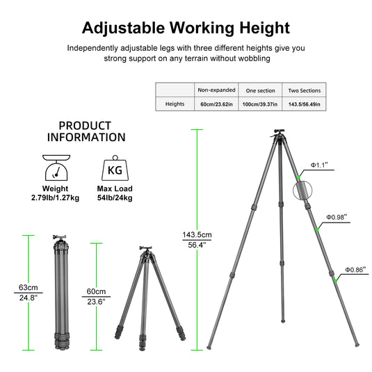 FANAUE ST-30 Carbon Fiber Tripod  With Arca Swiss quick release plate clamp with Rotating Ball Head Adapter,Load 33lb/15kg