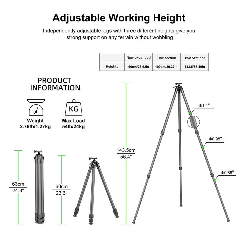 Load image into Gallery viewer, FANAUE ST-45 Carbon Fiber Tripod  With Arca Swiss quick release plate clamp with Rotating Ball Head Adapter,Load 44lb/20KG