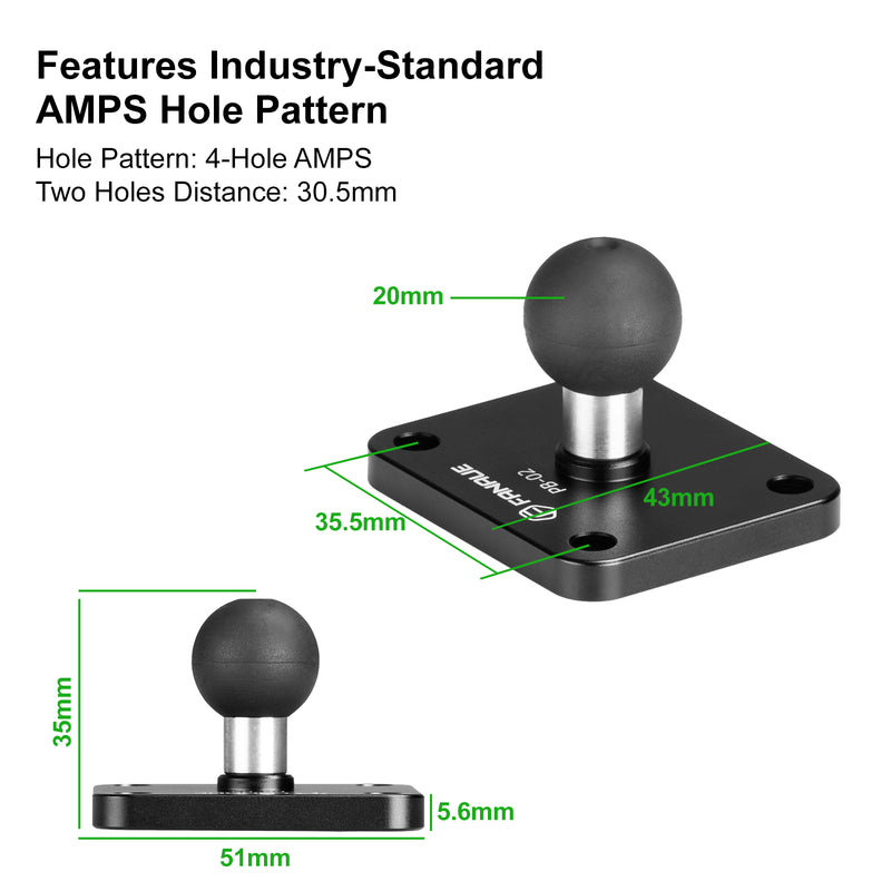 Load image into Gallery viewer, FANAUE Aluminum 4-Hole AMPS Base Mount with 20mm (0.787 inches) Mounting Ball for 20mm ball mount arm