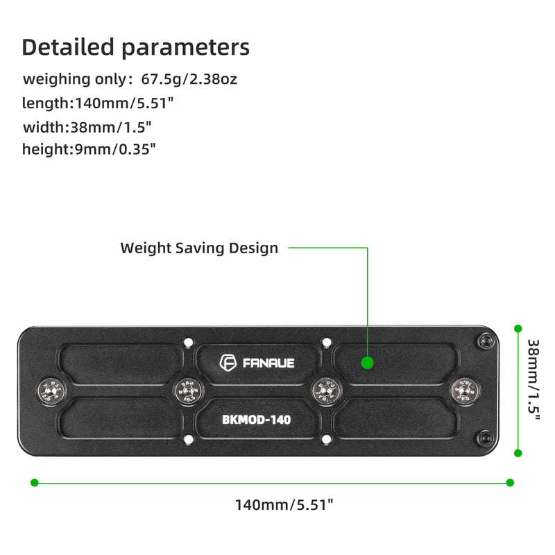 Load image into Gallery viewer, FANAUE Keymod Rail Tripod Plate Adapter Mount BKMOD-140 with Safety Stop Screws,for Tripod Ball Head Ballhead,Compatible Arca Swiss RRS Dovetail