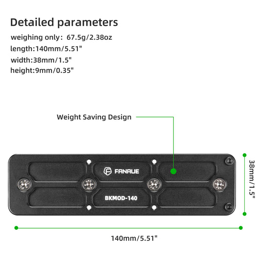 FANAUE Keymod Rail Tripod Plate Adapter Mount BKMOD-140 with Safety Stop Screws,for Tripod Ball Head Ballhead,Compatible Arca Swiss RRS Dovetail