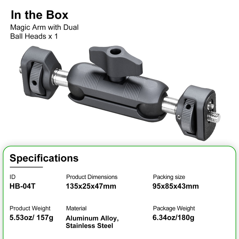 Load image into Gallery viewer, Camera Magic Arm, Flexible Articulating Arm with 1/4” Screws, Field Monitor Mount with Dual Ballhead, Aluminum - 3873