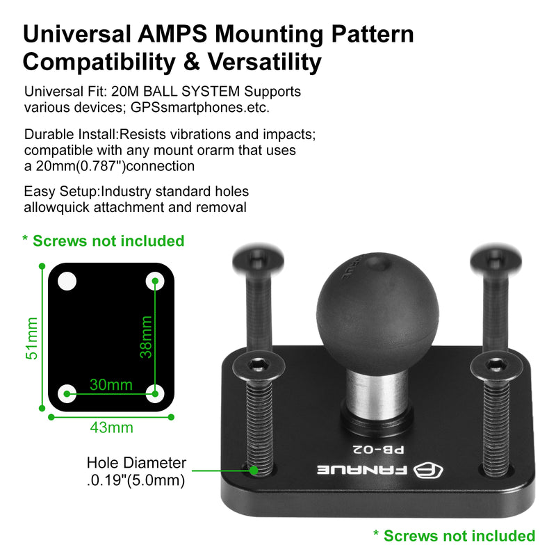 Load image into Gallery viewer, FANAUE Aluminum 4-Hole AMPS Base Mount with 20mm (0.787 inches) Mounting Ball for 20mm ball mount arm
