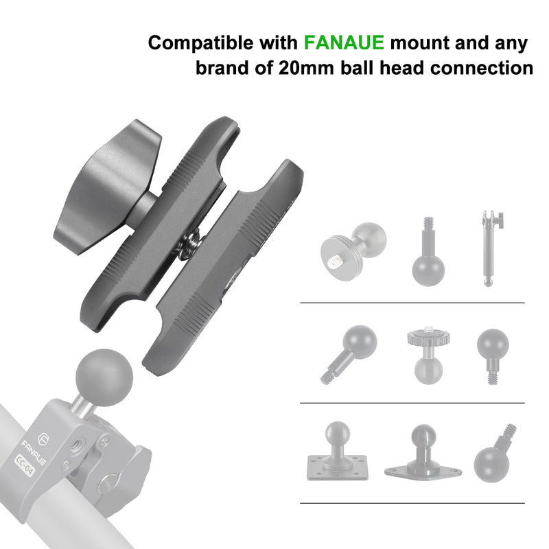 Load image into Gallery viewer, FANAUE Aluminum 20mm Ball Head Double Socket Arm Only Supports Installation of 20mm Ball Head Adapter