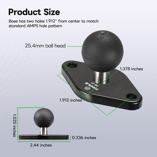 FANAUE Diamond Mount Base Compatible RAM Mount B Size 1" Ball Double Socket Arm, Center Distance Between Two Mounting Holes is 1.912'', Meets Industry Standard AMPS Hole Pattern,Made of Aluminum Alloy