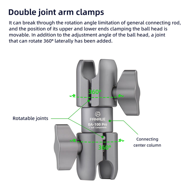 Load image into Gallery viewer, FANAUE DA-100PRO Composite Double Socket Swivel Arm with RAM Mounts B Size 1" Ball Components