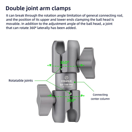FANAUE DA-100PRO Composite Double Socket Swivel Arm with RAM Mounts B Size 1" Ball Components