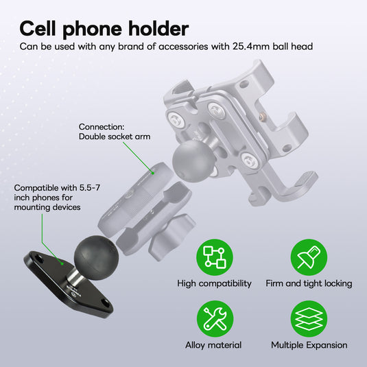 FANAUE Diamond Mount Base Compatible RAM Mount B Size 1" Ball Double Socket Arm, Center Distance Between Two Mounting Holes is 1.912'', Meets Industry Standard AMPS Hole Pattern,Made of Aluminum Alloy