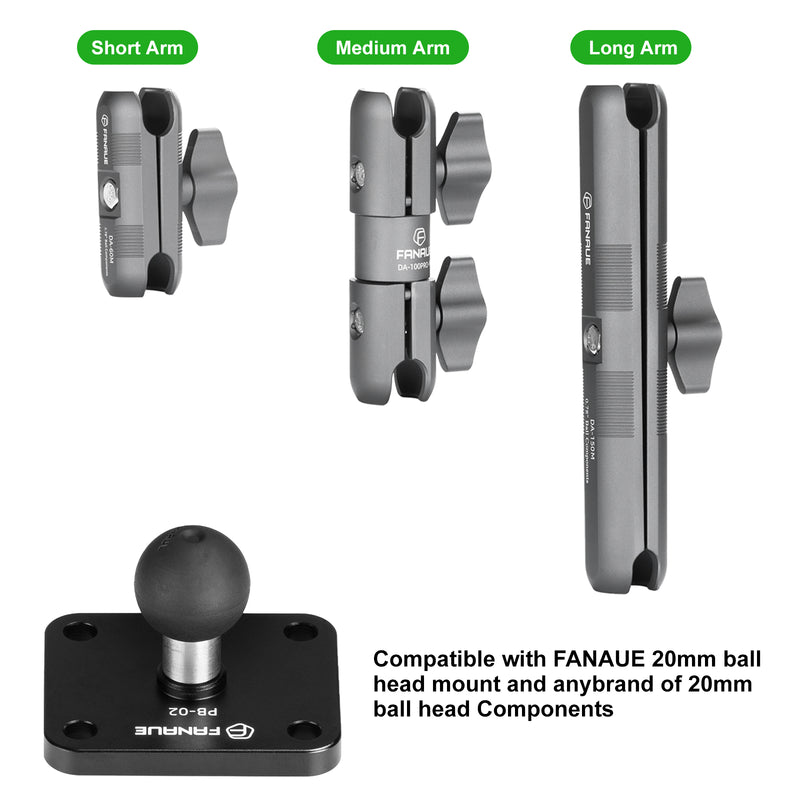 Load image into Gallery viewer, FANAUE Aluminum 4-Hole AMPS Base Mount with 20mm (0.787 inches) Mounting Ball for 20mm ball mount arm