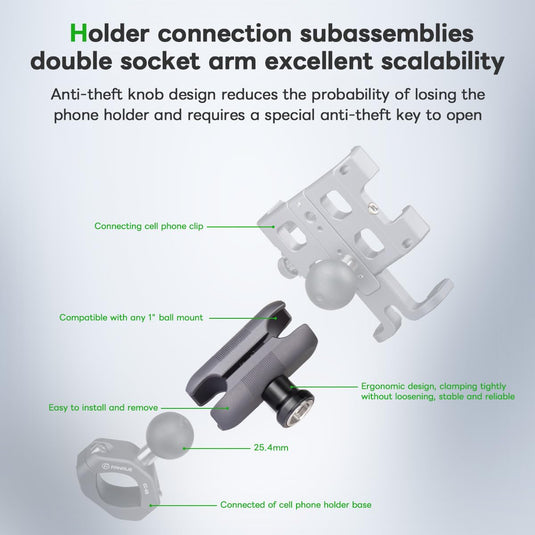 FANAUE Motorcycle Phone Mount Adapter with Shock Absorption Anti-Theft Function