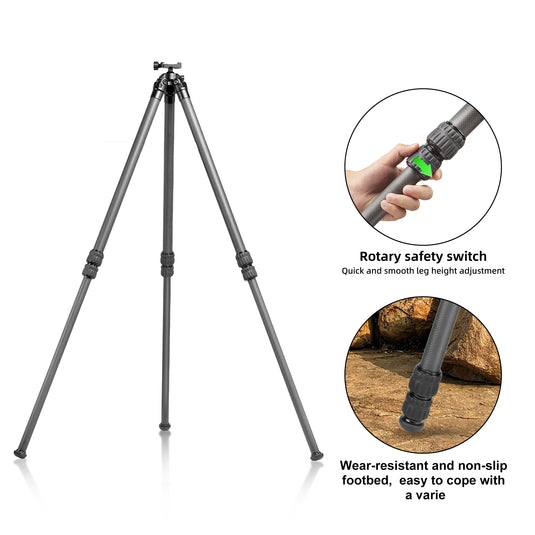 FANAUE ST-45 Carbon Fiber Tripod  With Arca Swiss quick release plate clamp with Rotating Ball Head Adapter,Load 44lb/20KG