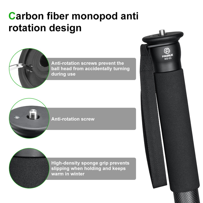 Load image into Gallery viewer, FANAUE MD-01 Monopod for Camera Carbon Fiber Portable Compact Lightweight Travel with Walking Stick Handle