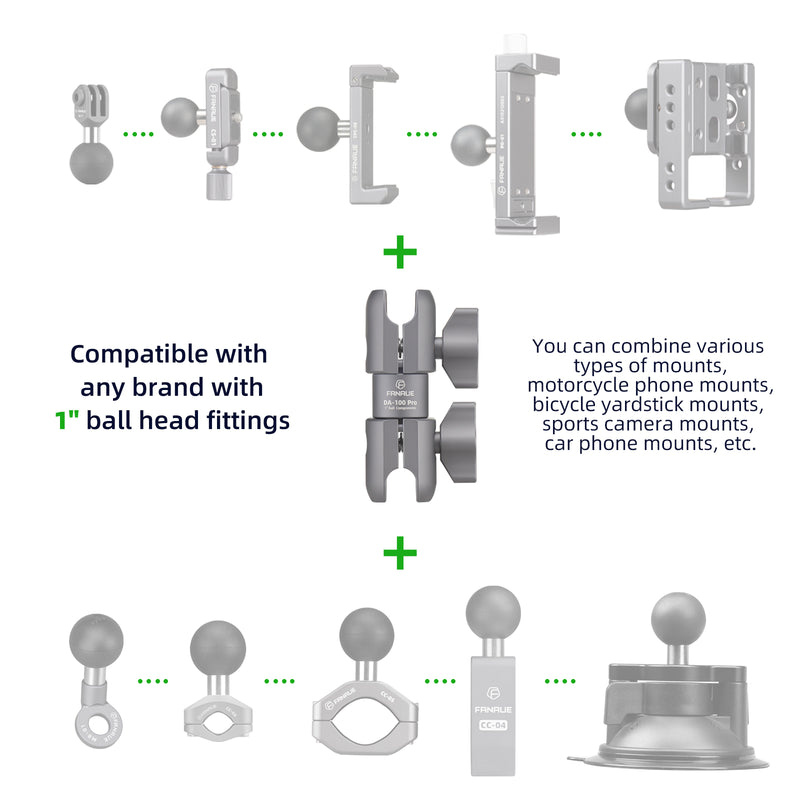 Load image into Gallery viewer, FANAUE DA-100PRO Composite Double Socket Swivel Arm with RAM Mounts B Size 1" Ball Components