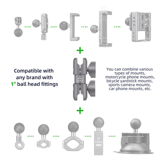 FANAUE DA-100PRO Composite Double Socket Swivel Arm with RAM Mounts B Size 1" Ball Components