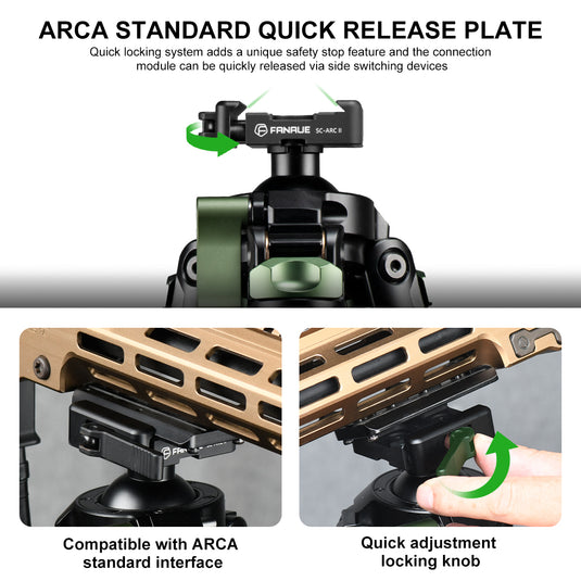 FANAUE ST-45D Carbon Fiber Tripod  With Arca Swiss quick release plate clamp with Rotating Ball Head Adapter,Load 44lb/20kg