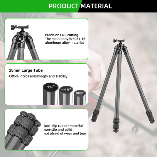 FANAUE ST-45 Carbon Fiber Tripod  With Arca Swiss quick release plate clamp with Rotating Ball Head Adapter,Load 44lb/20KG
