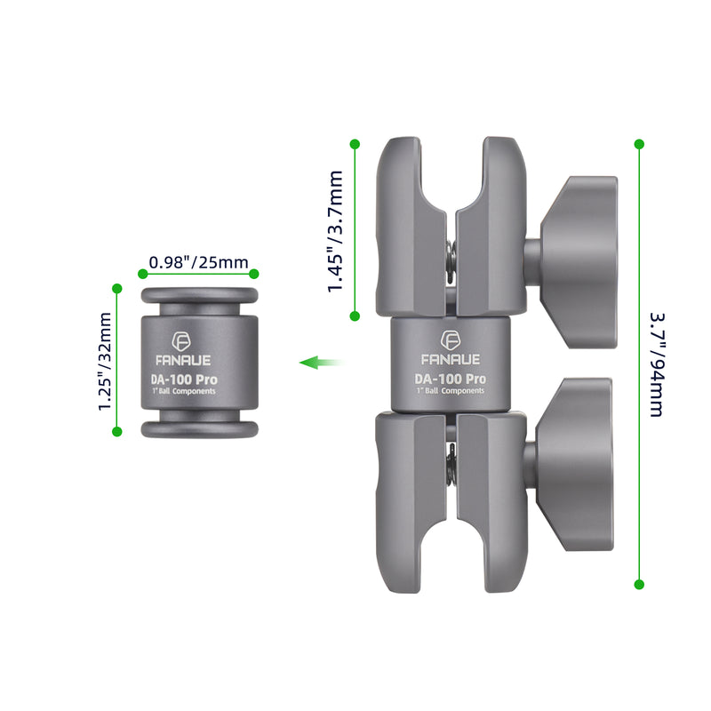 Load image into Gallery viewer, FANAUE DA-100PRO Composite Double Socket Swivel Arm with RAM Mounts B Size 1" Ball Components