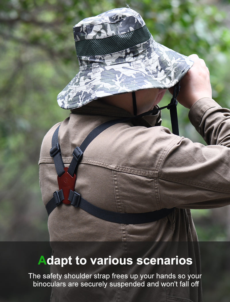 Load image into Gallery viewer, FANAUE Leather Binocular Harness Strap - Adjustable X-shaped Decompression Strap for Birding, Hunting, Hiking, Outdoors