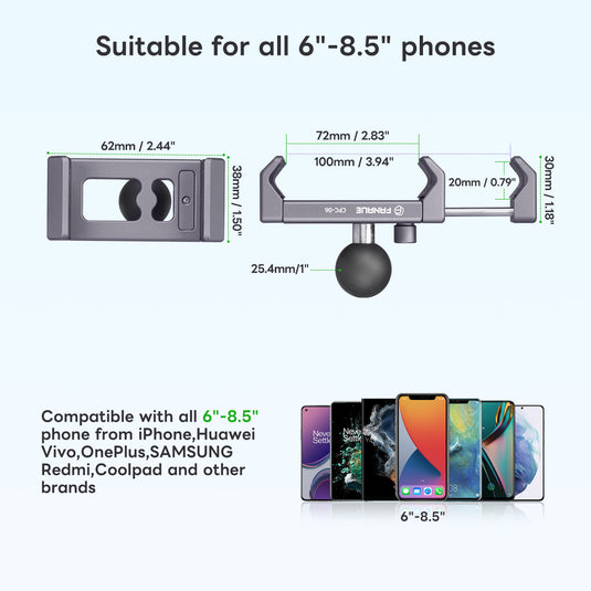 FANAUE Aluminum Phone Holder with 17, 20 , 1 " Ball Head Adapter for 6-8.5" Smartphone