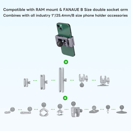 FANAUE Aluminum Phone Holder with 17, 20 , 1 " Ball Head Adapter for 6-8.5" Smartphone