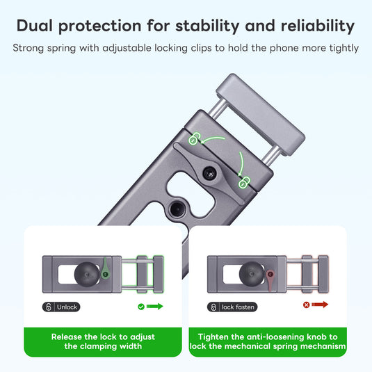 FANAUE Aluminum Phone Holder with 17, 20 , 1 " Ball Head Adapter for 6-8.5" Smartphone