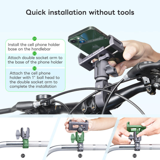 FANAUE Aluminum Phone Holder with 17, 20 , 1 " Ball Head Adapter for 6-8.5" Smartphone