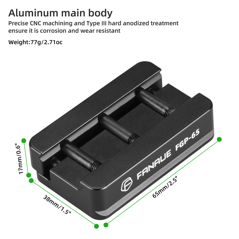 Load image into Gallery viewer, FANAUE FGP-65 Picatinny Arca-Swiss Compatible Rail Plate with Anti-slip Slot, CNC Machined Aluminum,Tripod Dovetail Adapter Mount