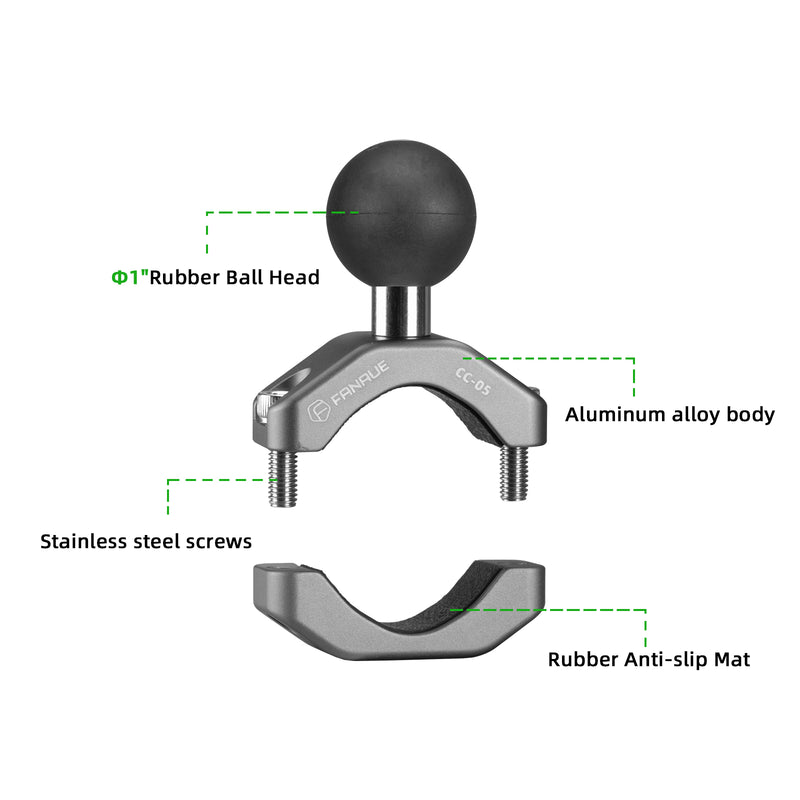 Load image into Gallery viewer, FANAUE Handlebar U-Bolt Base for Rails 0.85" to 1.14" in Diameter CC-05 Rod Clamp with B Size 1" Ball For RAM Mounts
