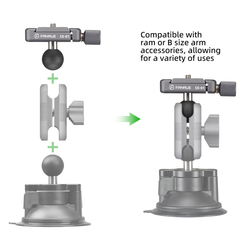 Load image into Gallery viewer, FANAUE CS-01 Arca Swiss/RRS Clamp with 1" Ball Adapter and 1/4" Screw for Professional Camera L Bracket Quick Release L Plate