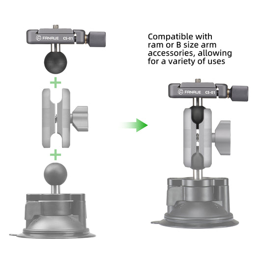 FANAUE CS-01 Arca Swiss/RRS Clamp with 1" Ball Adapter and 1/4" Screw for Professional Camera L Bracket Quick Release L Plate