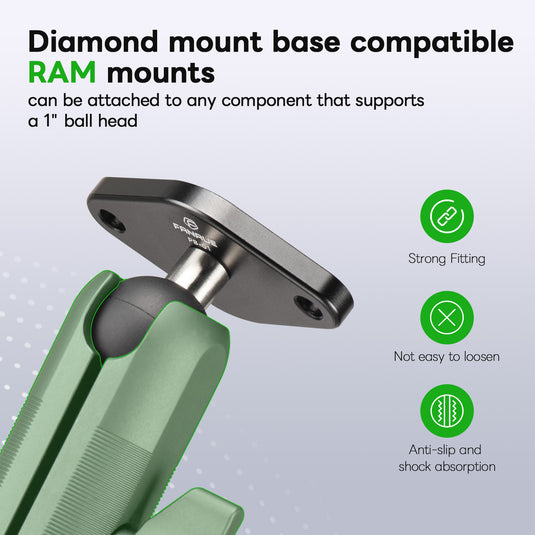 FANAUE Diamond Mount Base Compatible RAM Mount B Size 1" Ball Double Socket Arm, Center Distance Between Two Mounting Holes is 1.912'', Meets Industry Standard AMPS Hole Pattern,Made of Aluminum Alloy