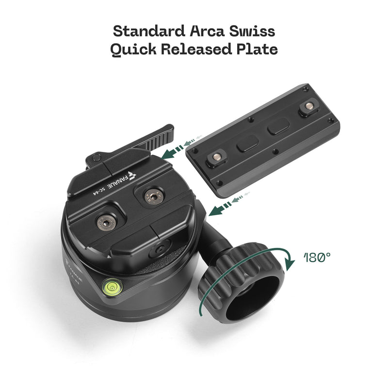 Load image into Gallery viewer, FANAUE TA-65T Ball Head Tripod Leveling Base with ARCA Clamp Bubble Level Function for Camera Shooting &amp; Hunting Mounts Product
