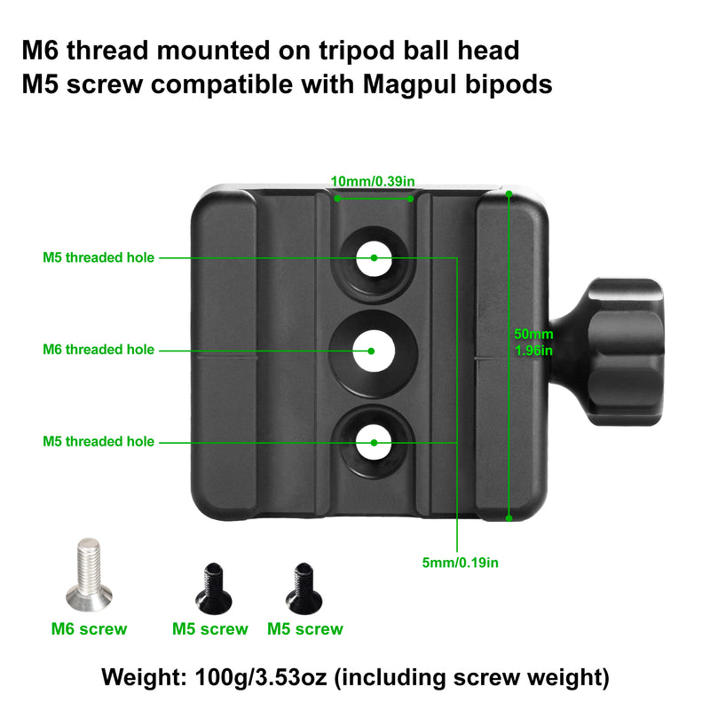 Load image into Gallery viewer, FANAUE BTC-50 Quick Release Plate Adapter Compatible Swiss/RRS Mlok Arca Dovetail to Picatinny, Quick Release L-Ever-Release Clamp for Magpul Bipod Tripod Ball Head and QR Plate.
