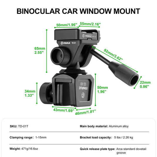 FANAUE Car Window Mount for Spotting Scope Binoculars, Vehicle Car Window Mount for Tripod Head Adapter Hunting Scouting