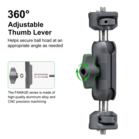 Camera Magic Arm, Flexible Articulating Arm with 1/4” Screws, Field Monitor Mount with Dual Ballhead, Aluminum - 3873