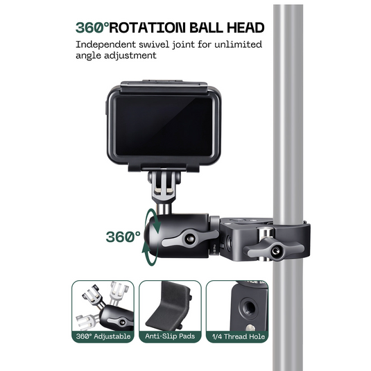 FANAUE Action Camera Mount with Super Crab Shaped Clamp