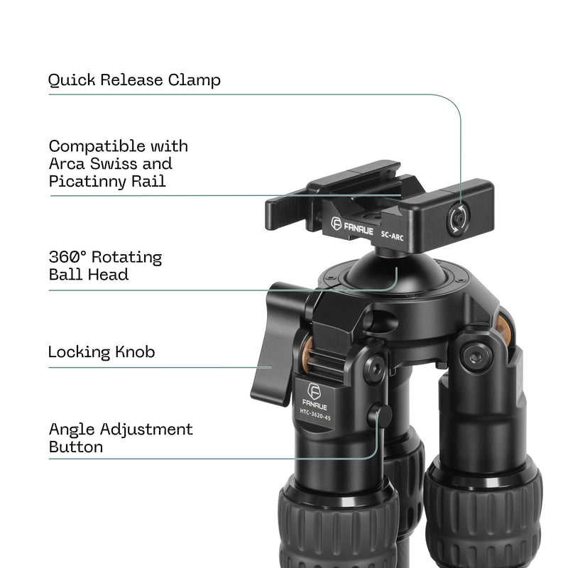 Load image into Gallery viewer, FANAUE HTC series Interted Carbon Fiber Tripod For Hunting Shooting,Compatible With Arca Swiss And Picatinny Rail (2/3 section,Load:30kg)
