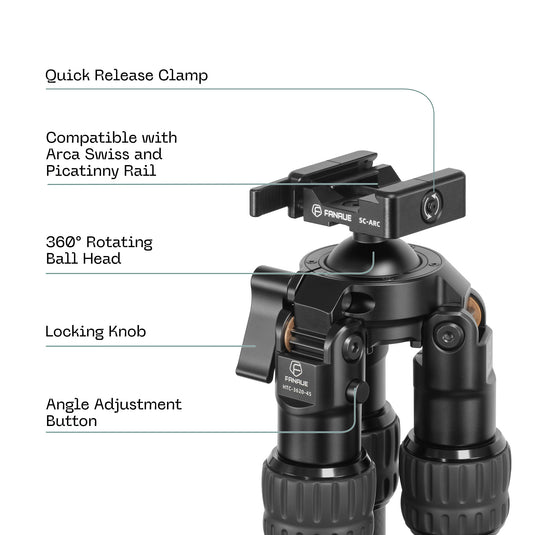 FANAUE HTC series Interted Carbon Fiber Tripod For Hunting Shooting,Compatible With Arca Swiss And Picatinny Rail (2/3 section,Load:30kg)