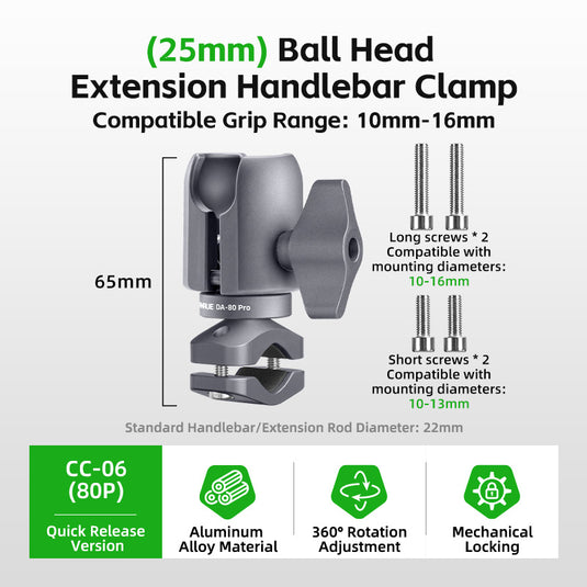 FANAUE Single Socket Arm with Handlebar Clamp Mount U-Bolt Base Compatible with RAM Mounts 1 Inch Ball Head and Bike Motorcycle Phone Holder, Can be Installed on 0.87-1.26" Diameter Rail Round Rod.