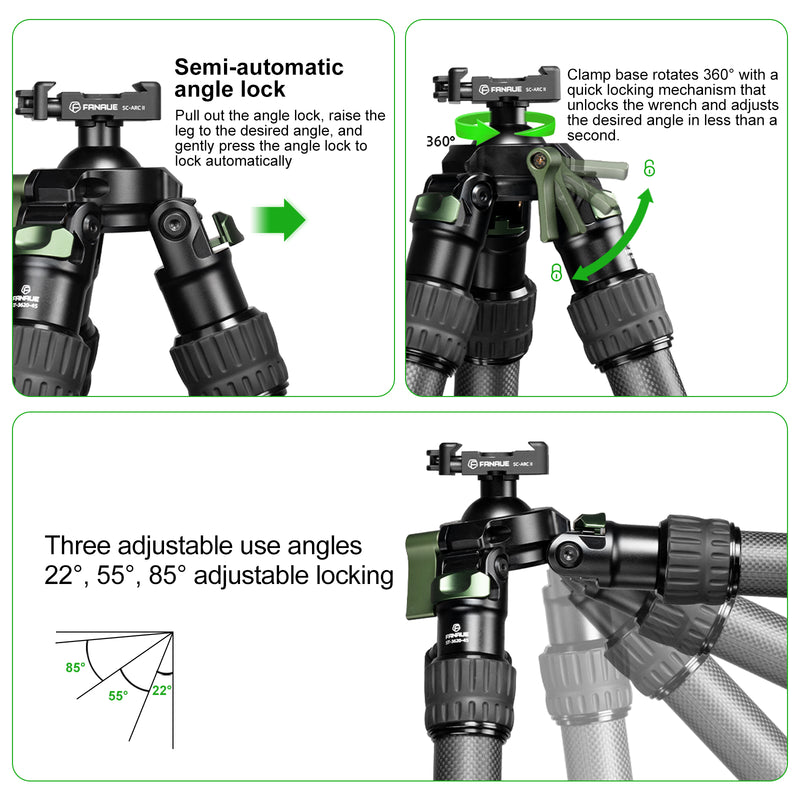 Load image into Gallery viewer, FANAUE ST-45D3 Carbon Fiber Tripod  With Arca Swiss quick release plate clamp with Rotating Ball Head Adapter,Load 44lb/20kg
