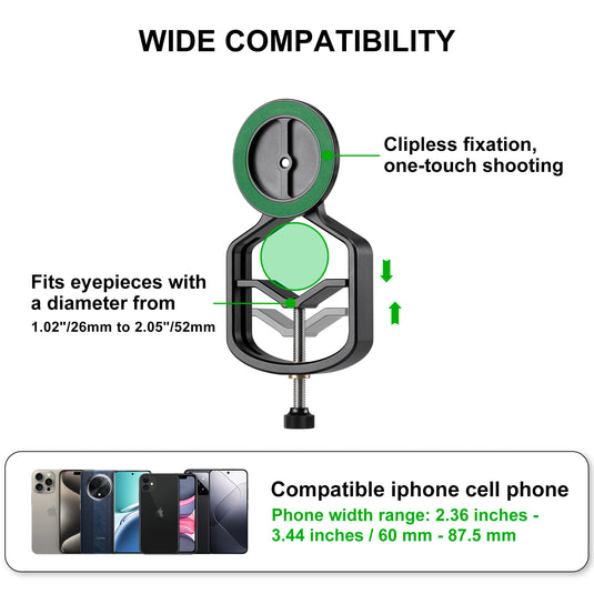 Magnetic Universal Spotting Scope Phone Adapter, Fits 2.16