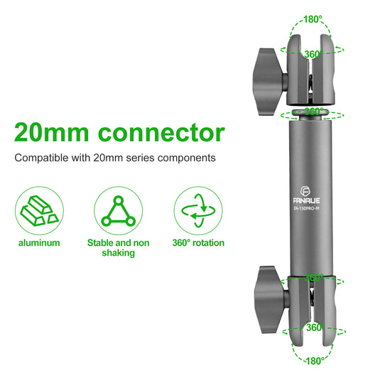 FANAUE Composite Double Socket Swivel Arm, 3.7" Aluminum Mounting Arm Dual 20mm Socket Ends - Fits 20mm Attachment Ball