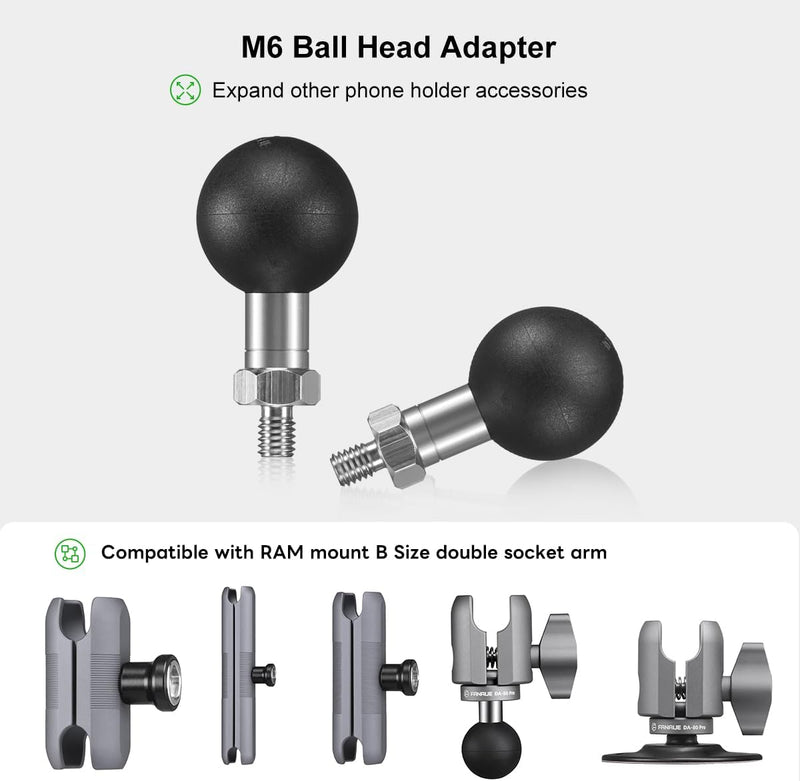 Load image into Gallery viewer, FANAUE M6 Ball Base Adapter With M6x1.0 Threaded Post for RAM Mounts Double Socket Arm &amp; Bike Motorcycle Phone Holder
