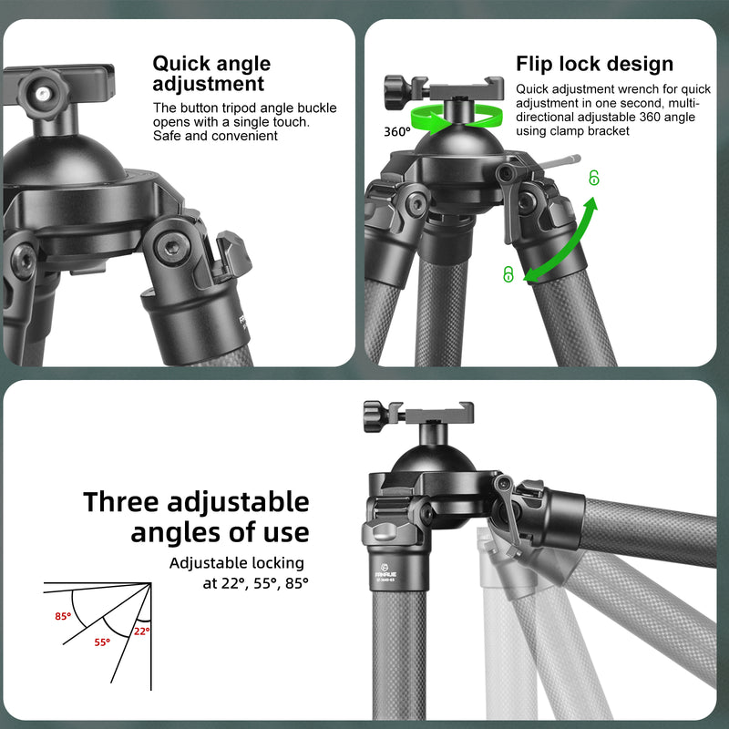 Load image into Gallery viewer, FANAUE ST-30 Carbon Fiber Tripod  With Arca Swiss quick release plate clamp with Rotating Ball Head Adapter,Load 33lb/15kg

