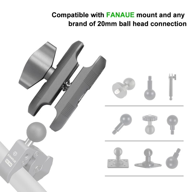 Load image into Gallery viewer, FANAUE Aluminum 20mm Ball Head Double Socket Arm Only Supports Installation of 20mm Ball Head Adapter
