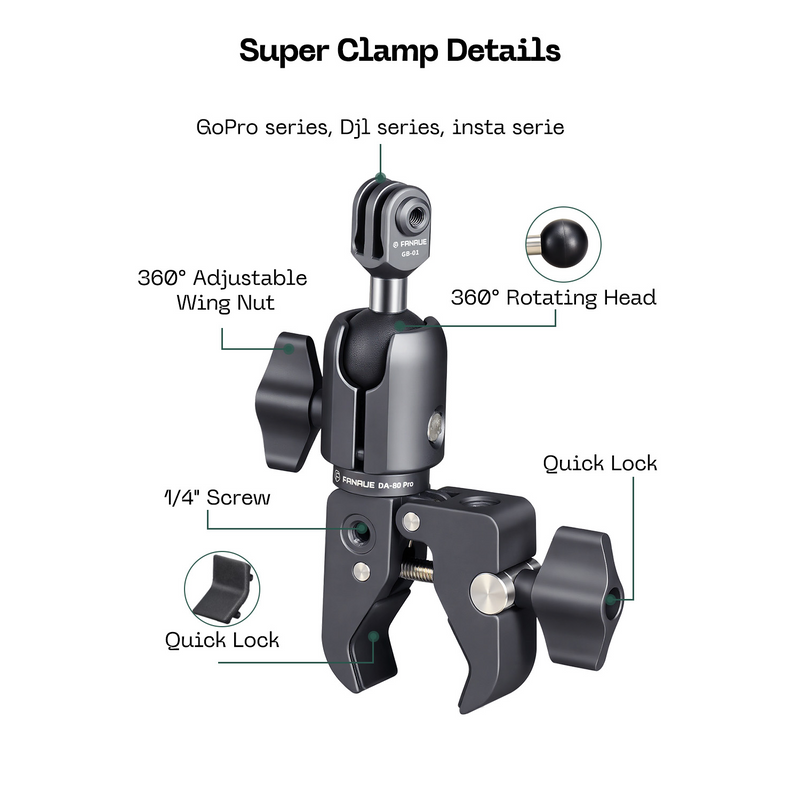 Load image into Gallery viewer, FANAUE Action Camera Mount with Super Crab Shaped Clamp
