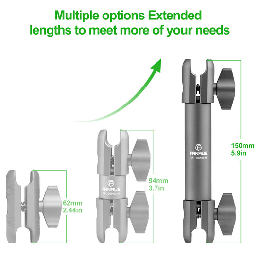 FANAUE Composite Double Socket Swivel Arm, 3.7" Aluminum Mounting Arm Dual 20mm Socket Ends - Fits 20mm Attachment Ball