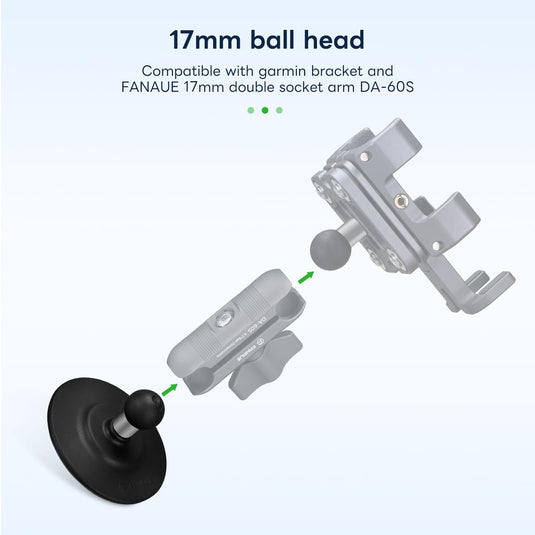 FANAUE Suction Cup Base for Mounting on Car Dashboards Compatible with 17mm Double Socket Arm